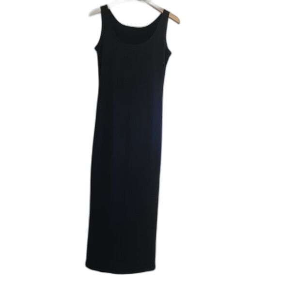 Women's Solid Black Jersey Satin Sleeveless Tank Maxi Dress Small EUC - Picture 7 of 10
